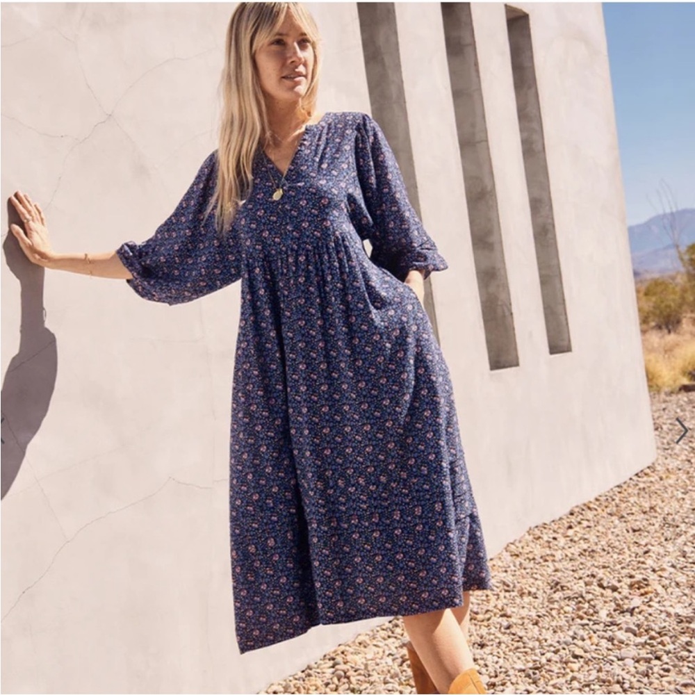 Marine Layer Navy Floral Midi Dress